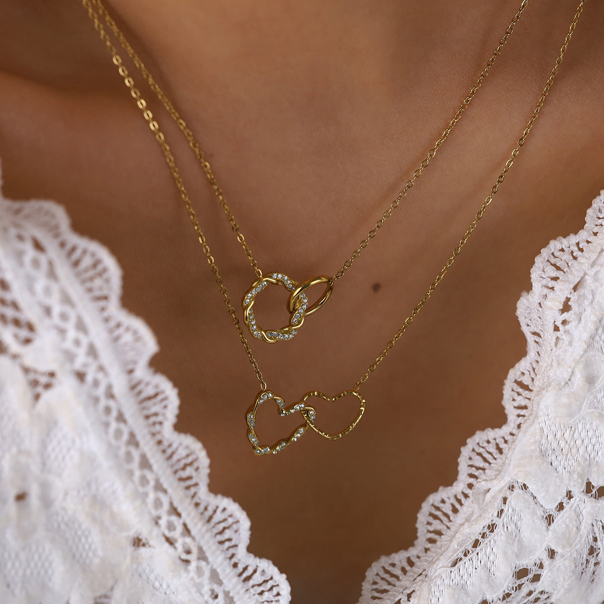  Interlocking Pavé Crystal Necklace in 18K Gold Plated Stainless Steel - friendship necklace gift from Bestie Keepsake