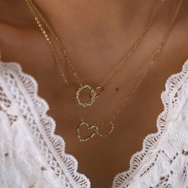  Interlocking Pavé Crystal Necklace in 18K Gold Plated Stainless Steel - friendship necklace gift from Bestie Keepsake