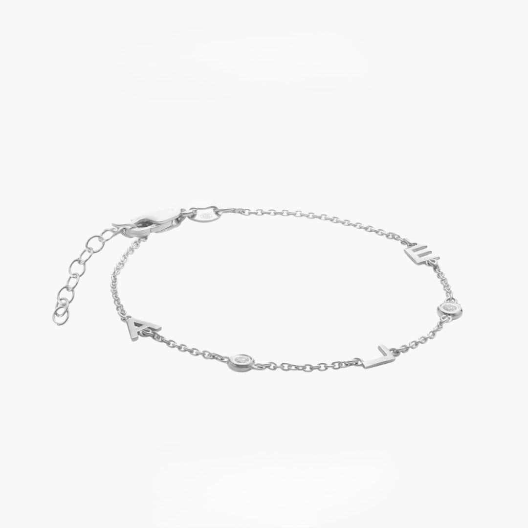  Dainty Initial & Heart Stone Bracelet in 18K Gold Plated S925 Silver - friendship necklace gift from Bestie Keepsake