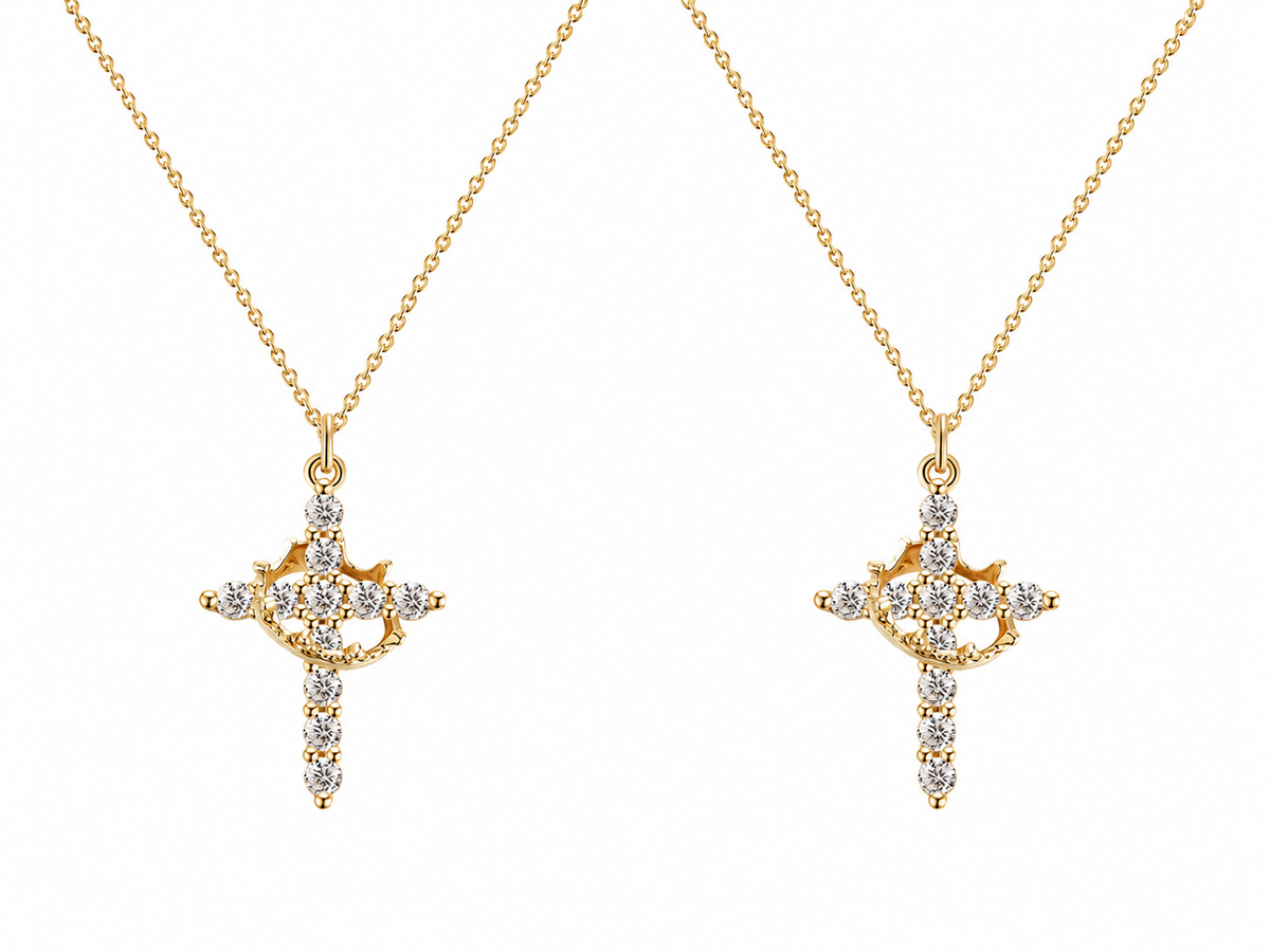  Ornate Crown Cross Spinning Ring Necklace - friendship necklace gift from Bestie Keepsake
