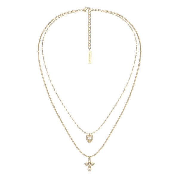  Lace Glimmer Heart & Cross Double Layer Necklace - friendship necklace gift from Bestie Keepsake