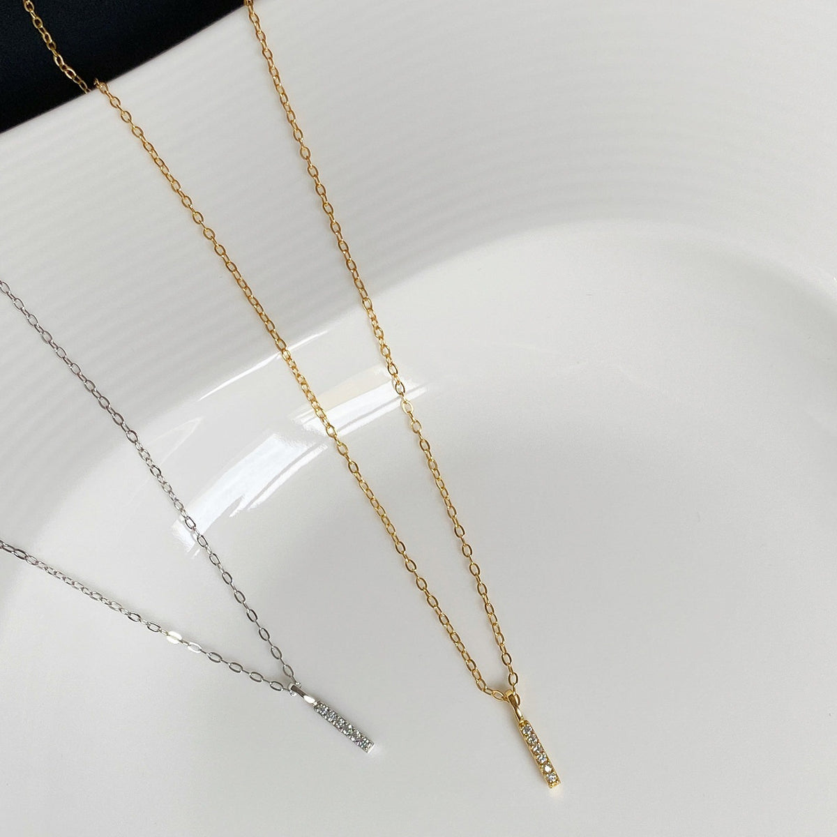  Pave Slender Bar Necklace in 925 Sterling Silver - friendship necklace gift from Bestie Keepsake