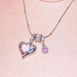  Heart & Baguette Crystal Teardrop Necklace - friendship necklace gift from Bestie Keepsake