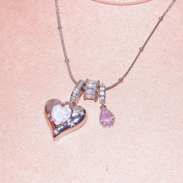  Heart & Baguette Crystal Teardrop Necklace - friendship necklace gift from Bestie Keepsake