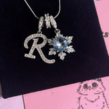  Pavé Initial and Blue Crystal Bloom Necklace - friendship necklace gift from Bestie Keepsake