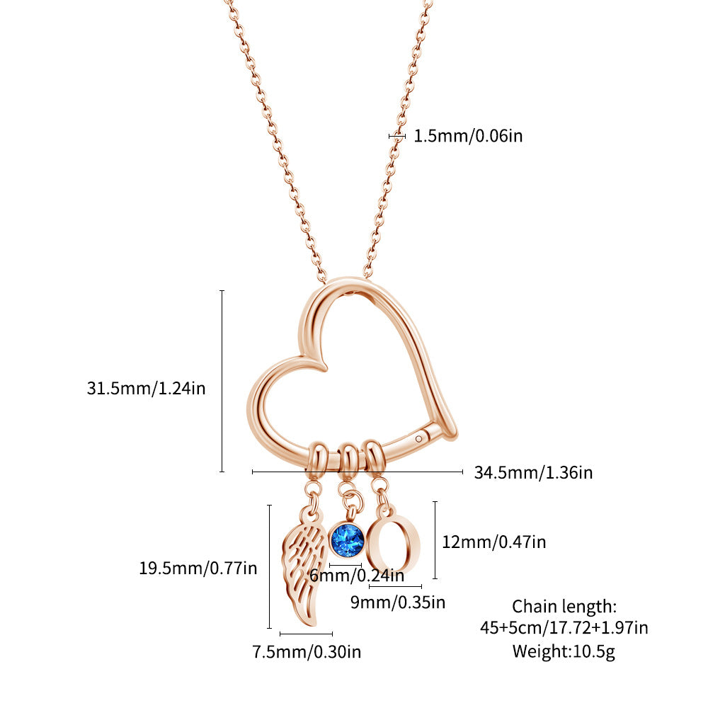  Open Heart Initial and Birthstone Necklace Stainless Steel - friendship necklace gift from Bestie Keepsake