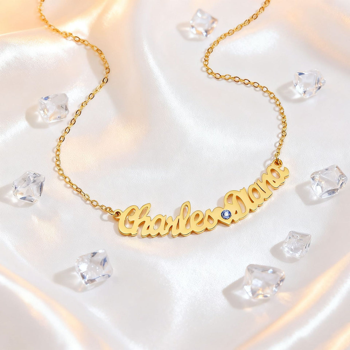  Custom Double Name Heart Birthstone Necklace in Stainless Steel - friendship necklace gift from Bestie Keepsake