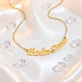  Custom Double Name Heart Birthstone Necklace in Stainless Steel - friendship necklace gift from Bestie Keepsake