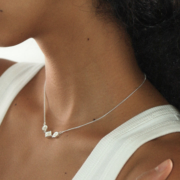  Vintage-Inspired Rhombus Stone Pendant Necklace Silver Plated - friendship necklace gift from Bestie Keepsake