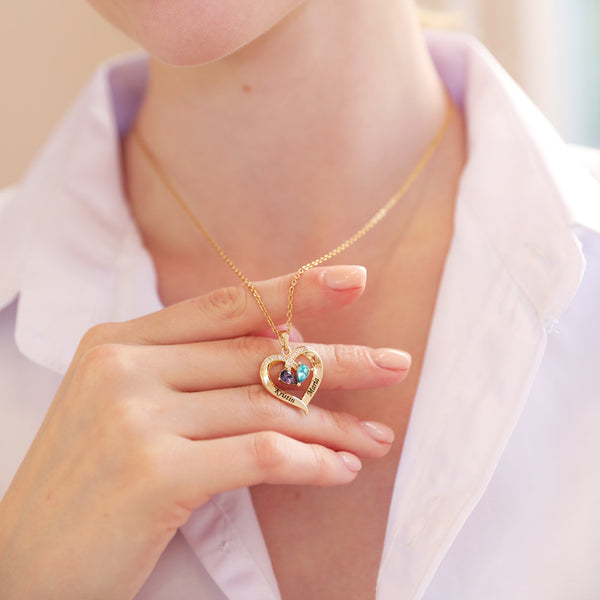  Dainty Dual Birthstone Heart Necklace - friendship necklace gift from Bestie Keepsake