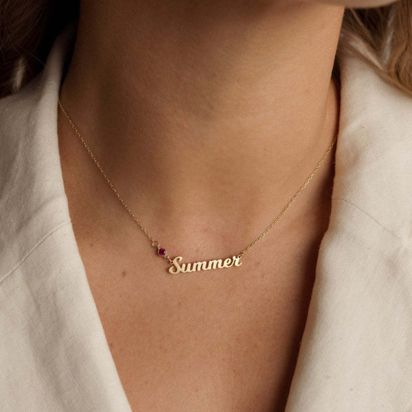  Personalized Script Name & Birthstone Necklace in Stainless Steel - friendship necklace gift from Bestie Keepsake