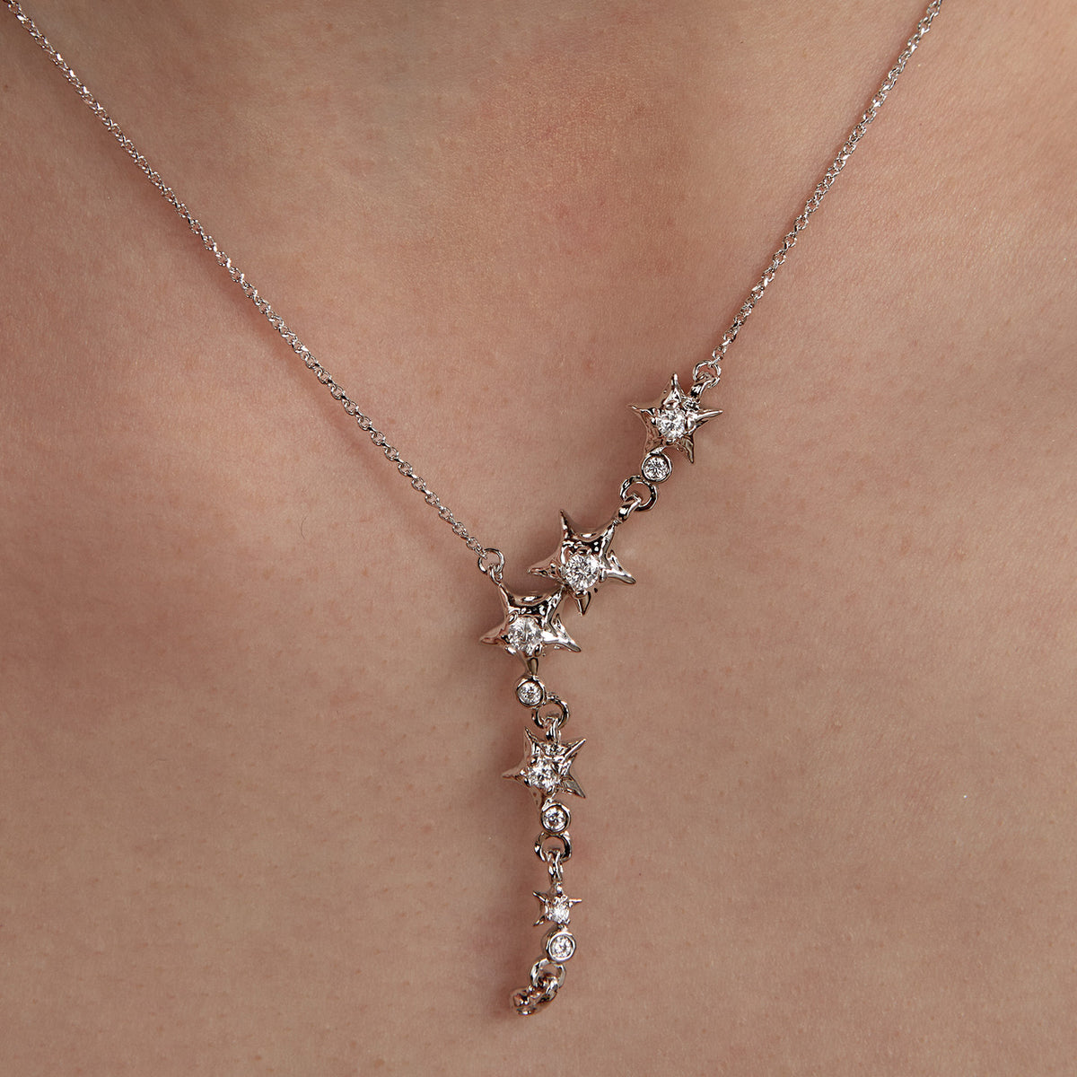  Asymmetrical Star Charm Y-Necklace with Cubic Zirconia - friendship necklace gift from Bestie Keepsake