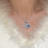 Pavé Initial and Blue Crystal Bloom Necklace - friendship necklace gift from Bestie Keepsake