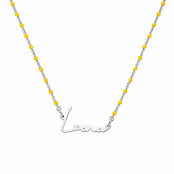  Script Name Beaded Rosary Necklace in Stainless Steel - friendship necklace gift from Bestie Keepsake