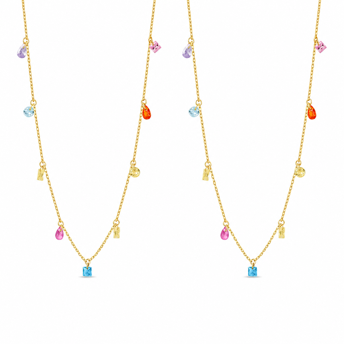  Rainbow CZ Charm Station Jewelry 18K Gold Plated - friendship necklace gift from Bestie Keepsake
