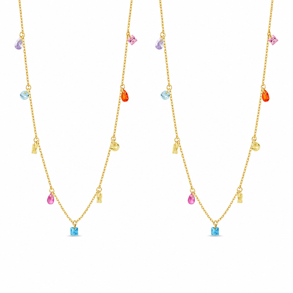  Rainbow CZ Charm Station Jewelry 18K Gold Plated - friendship necklace gift from Bestie Keepsake