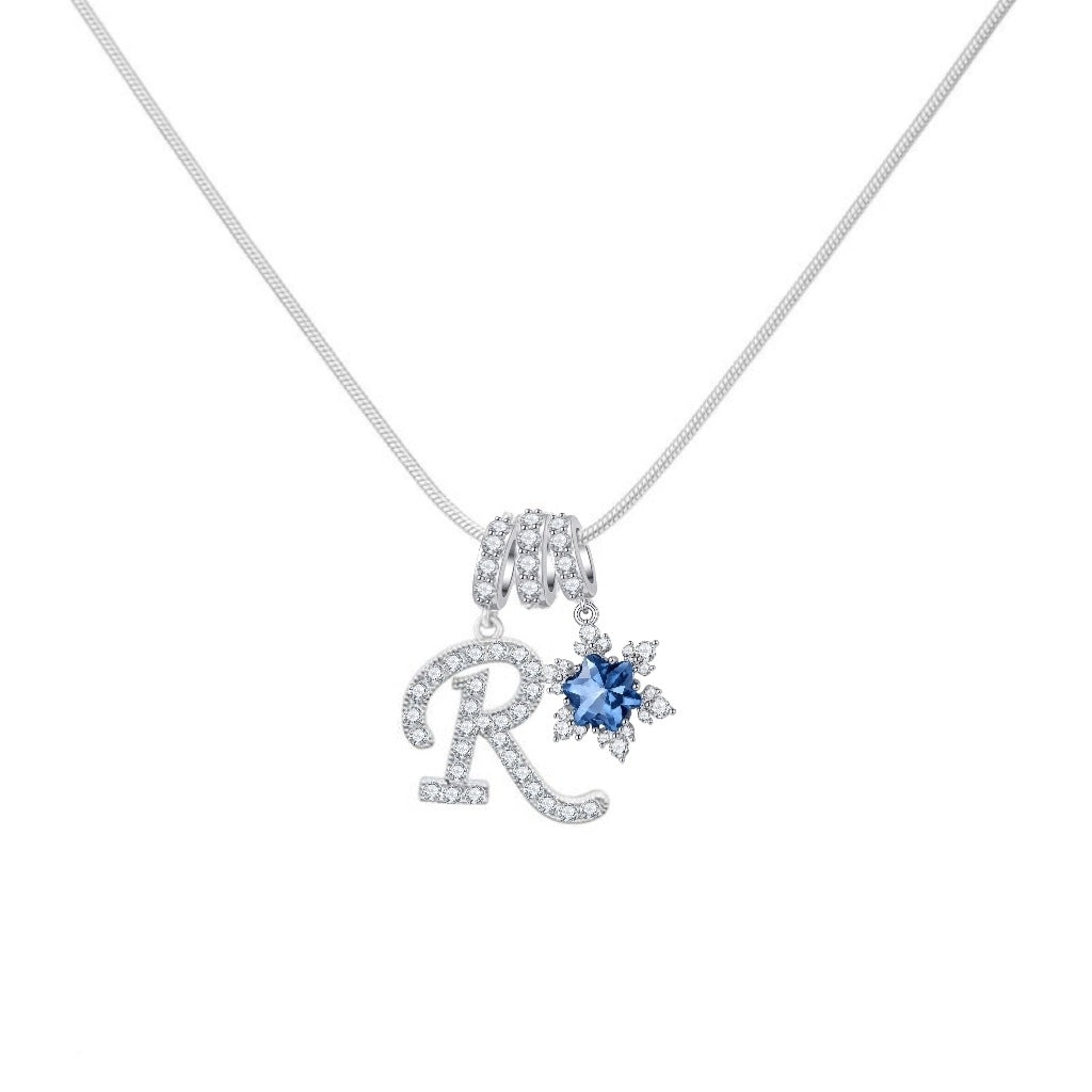  Pavé Initial and Blue Crystal Bloom Necklace - friendship necklace gift from Bestie Keepsake