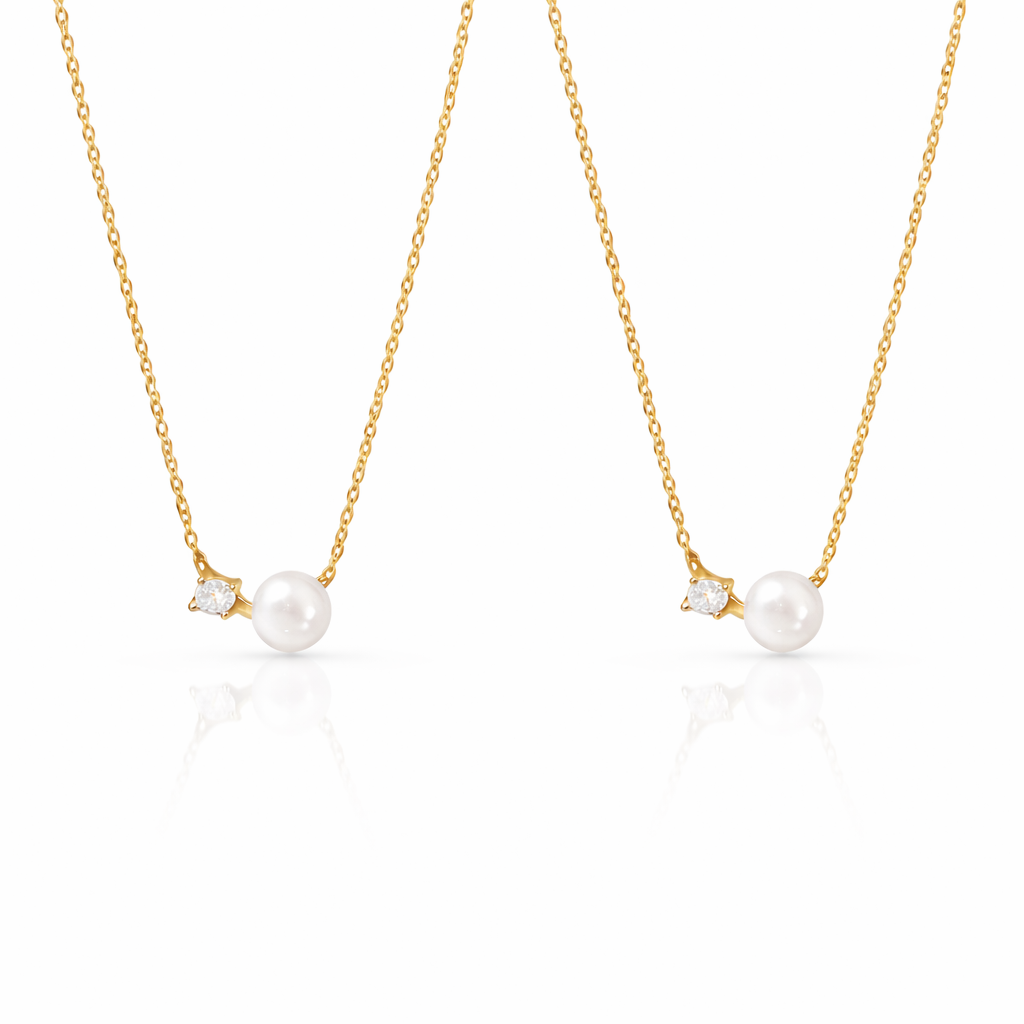  Dainty Pearl & Zirconia 925 Sterling Silver Necklace - friendship necklace gift from Bestie Keepsake