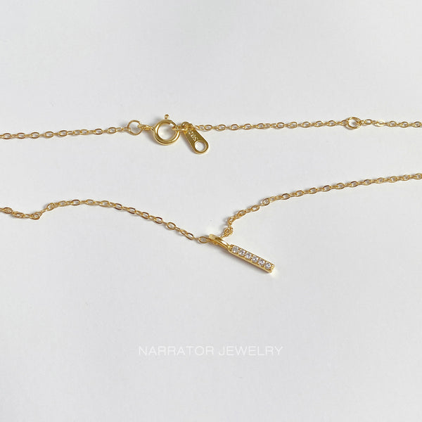  Pave Slender Bar Necklace in 925 Sterling Silver - friendship necklace gift from Bestie Keepsake