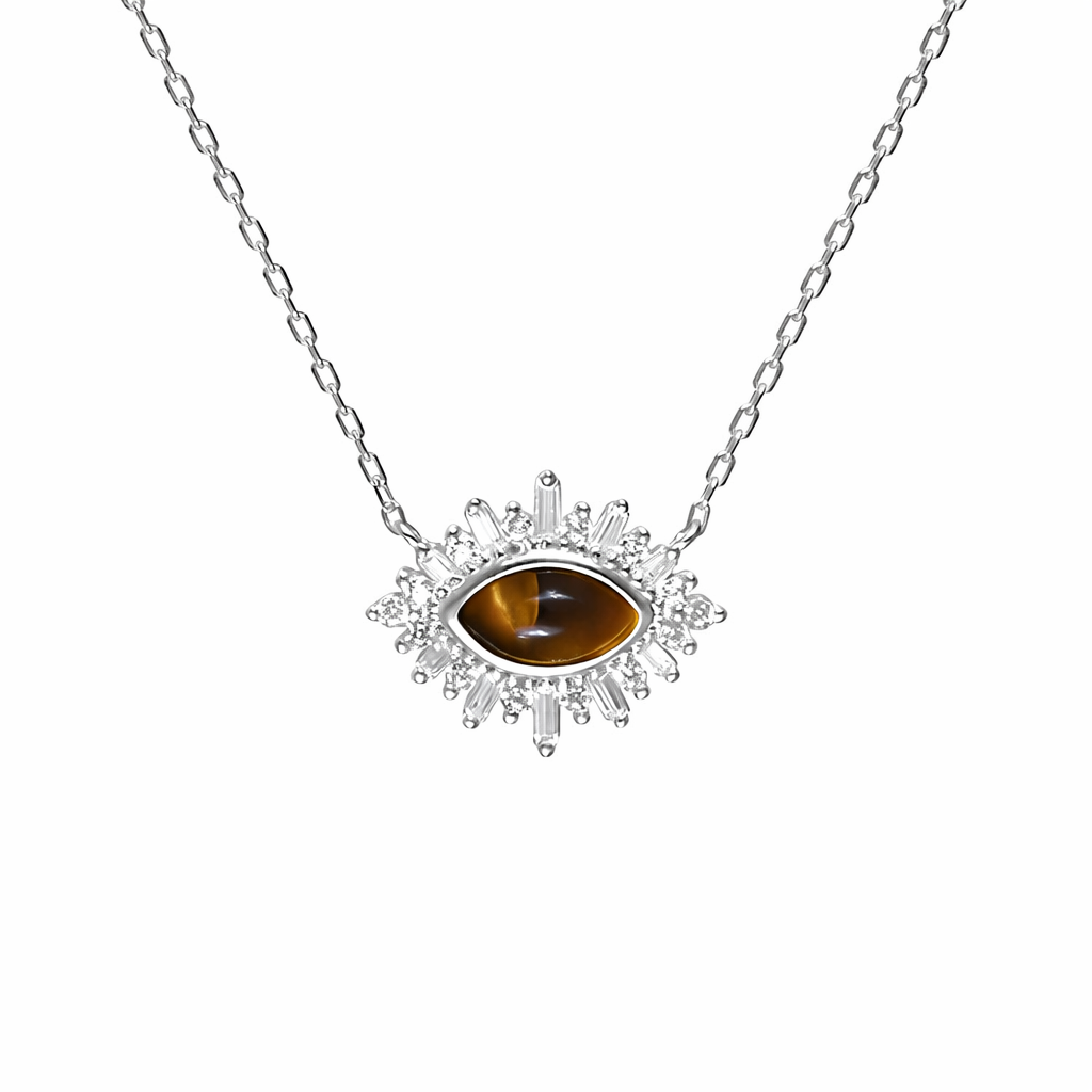  Ornate Tiger's Eye Corona Pendant Necklace in Sterling Silver - friendship necklace gift from Bestie Keepsake