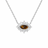  Ornate Tiger's Eye Corona Pendant Necklace in Sterling Silver - friendship necklace gift from Bestie Keepsake