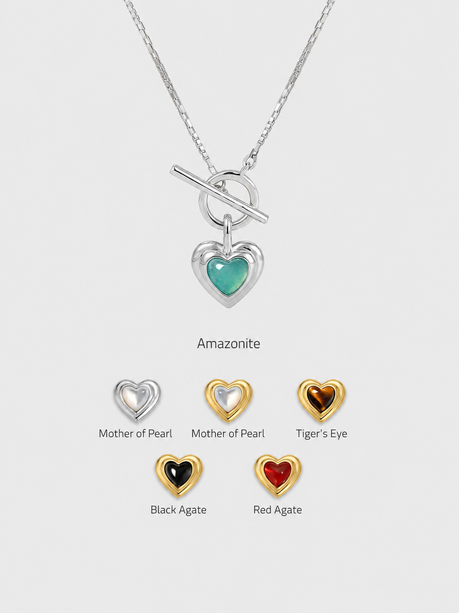  Heart Gravity Toggle Necklace with Natural Stone - friendship necklace gift from Bestie Keepsake