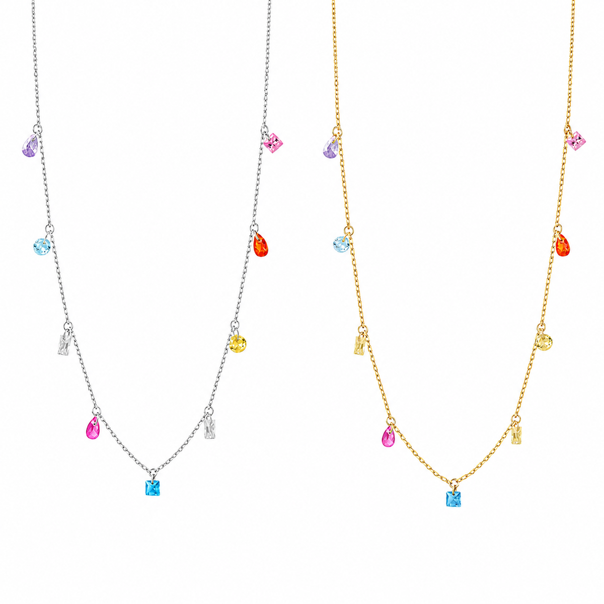  Rainbow CZ Charm Station Jewelry 18K Gold Plated - friendship necklace gift from Bestie Keepsake