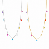  Rainbow CZ Charm Station Jewelry 18K Gold Plated - friendship necklace gift from Bestie Keepsake