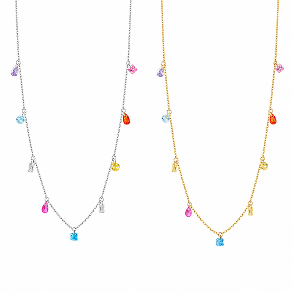  Rainbow CZ Charm Station Jewelry 18K Gold Plated - friendship necklace gift from Bestie Keepsake