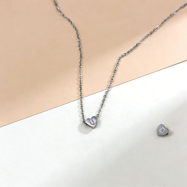  Petite Heart Charm Initial Necklace Stainless Steel - friendship necklace gift from Bestie Keepsake