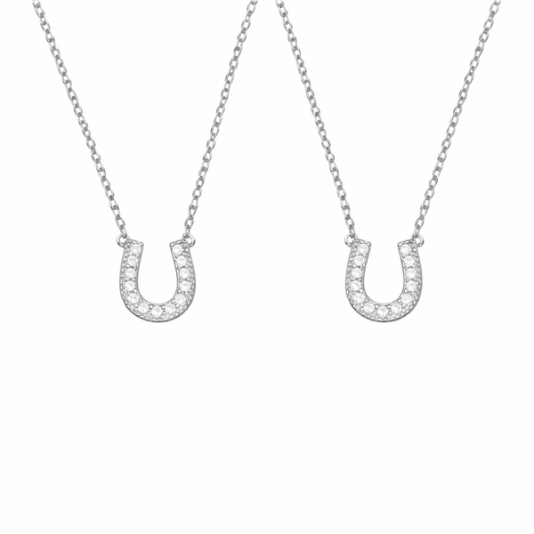  Pavé Horseshoe Pendant Necklace in Sterling Silver - friendship necklace gift from Bestie Keepsake