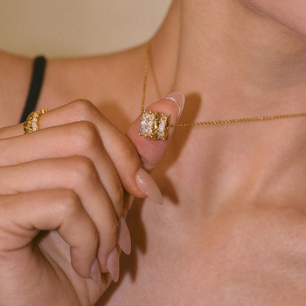  Ornate Cylinder Zirconia Pendant Necklace - friendship necklace gift from Bestie Keepsake