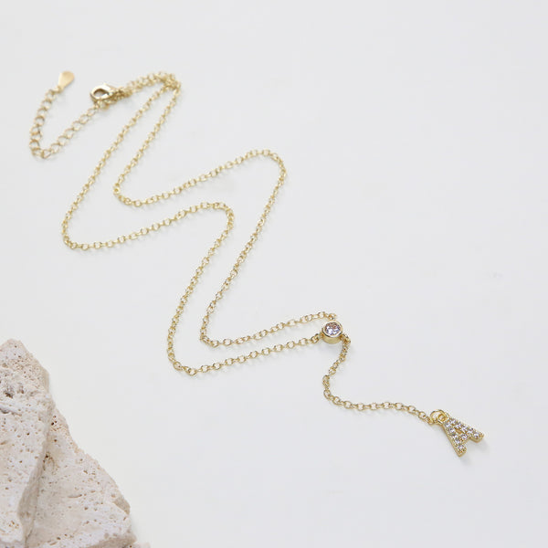  Pavé Initial Lariat Necklace Brass - friendship necklace gift from Bestie Keepsake