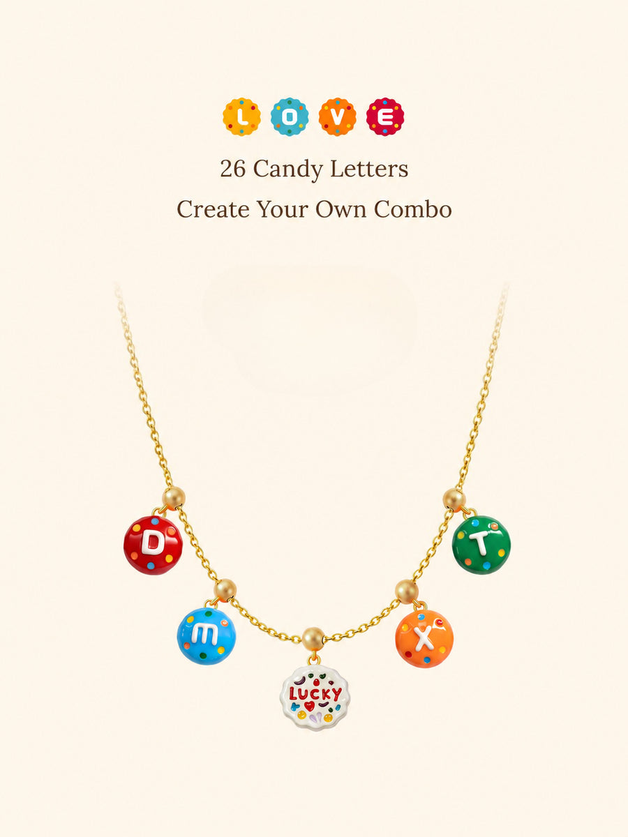  Colorful Enamel Initial Charm Necklace in Gold-Plated Brass - friendship necklace gift from Bestie Keepsake