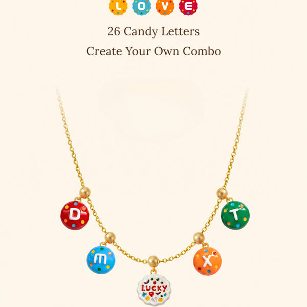  Colorful Enamel Initial Charm Necklace in Gold-Plated Brass - friendship necklace gift from Bestie Keepsake