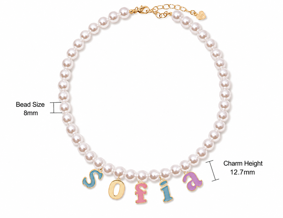  Colorful Letter Charm Pearl Necklace - friendship necklace gift from Bestie Keepsake