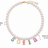  Colorful Letter Charm Pearl Necklace - friendship necklace gift from Bestie Keepsake