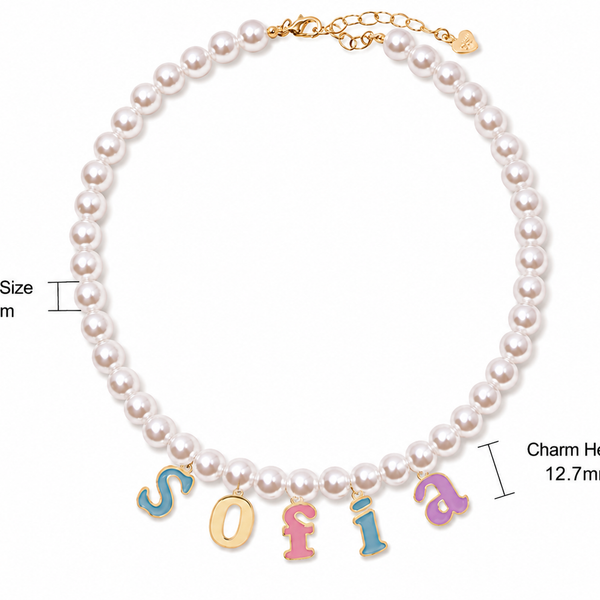  Colorful Letter Charm Pearl Necklace - friendship necklace gift from Bestie Keepsake