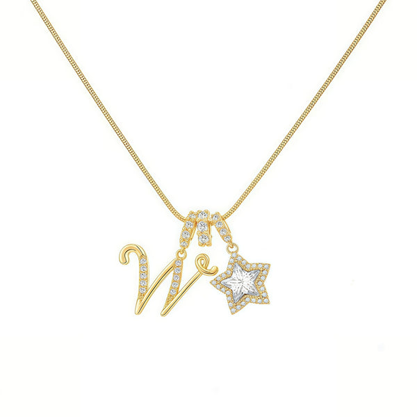  Ornate Initial and Star Charm Necklace in Stainless Steel - friendship necklace gift from Bestie Keepsake