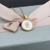  Initial Medallion Shell Pendant Necklace - friendship necklace gift from Bestie Keepsake