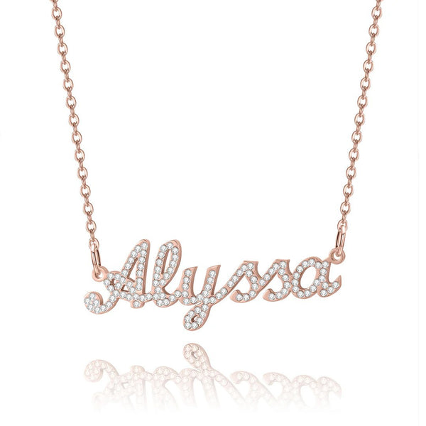  Crystalline Script Nameplate Necklace Stainless Steel - friendship necklace gift from Bestie Keepsake