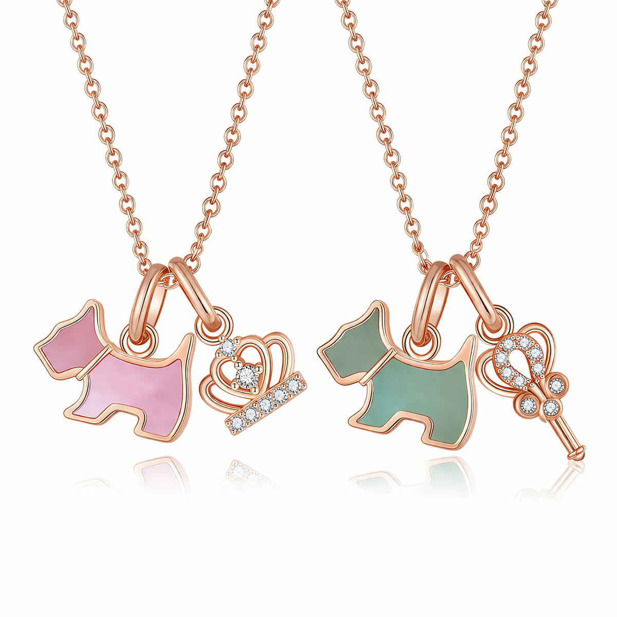  Playful Scottie Dog Charm Necklace in 18K Rose Gold over Sterling Silver - friendship necklace gift from Bestie Keepsake