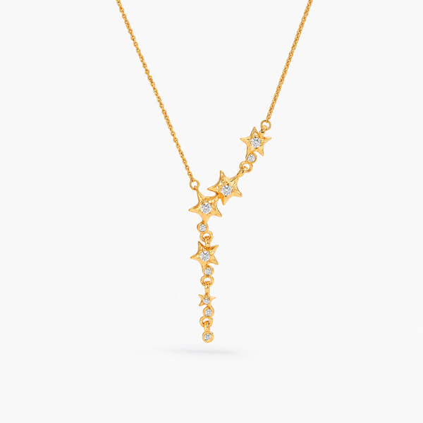  Asymmetrical Star Charm Y-Necklace with Cubic Zirconia - friendship necklace gift from Bestie Keepsake