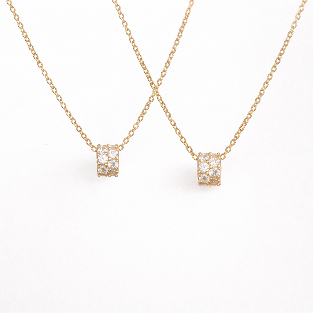  Pave Cylinder Pendant Necklace Sterling Silver - friendship necklace gift from Bestie Keepsake