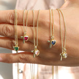  Heart Birthstone & Cross Pendant Necklace in Brass - friendship necklace gift from Bestie Keepsake