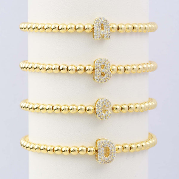  Initial Pavé Bubble Letter Beaded Bracelet - friendship necklace gift from Bestie Keepsake