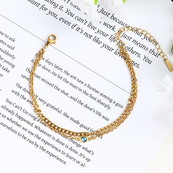  Layered Birthstone Chain Bracelet in Stainless Steel - friendship necklace gift from Bestie Keepsake