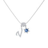 Pavé Initial and Blue Crystal Bloom Necklace - friendship necklace gift from Bestie Keepsake