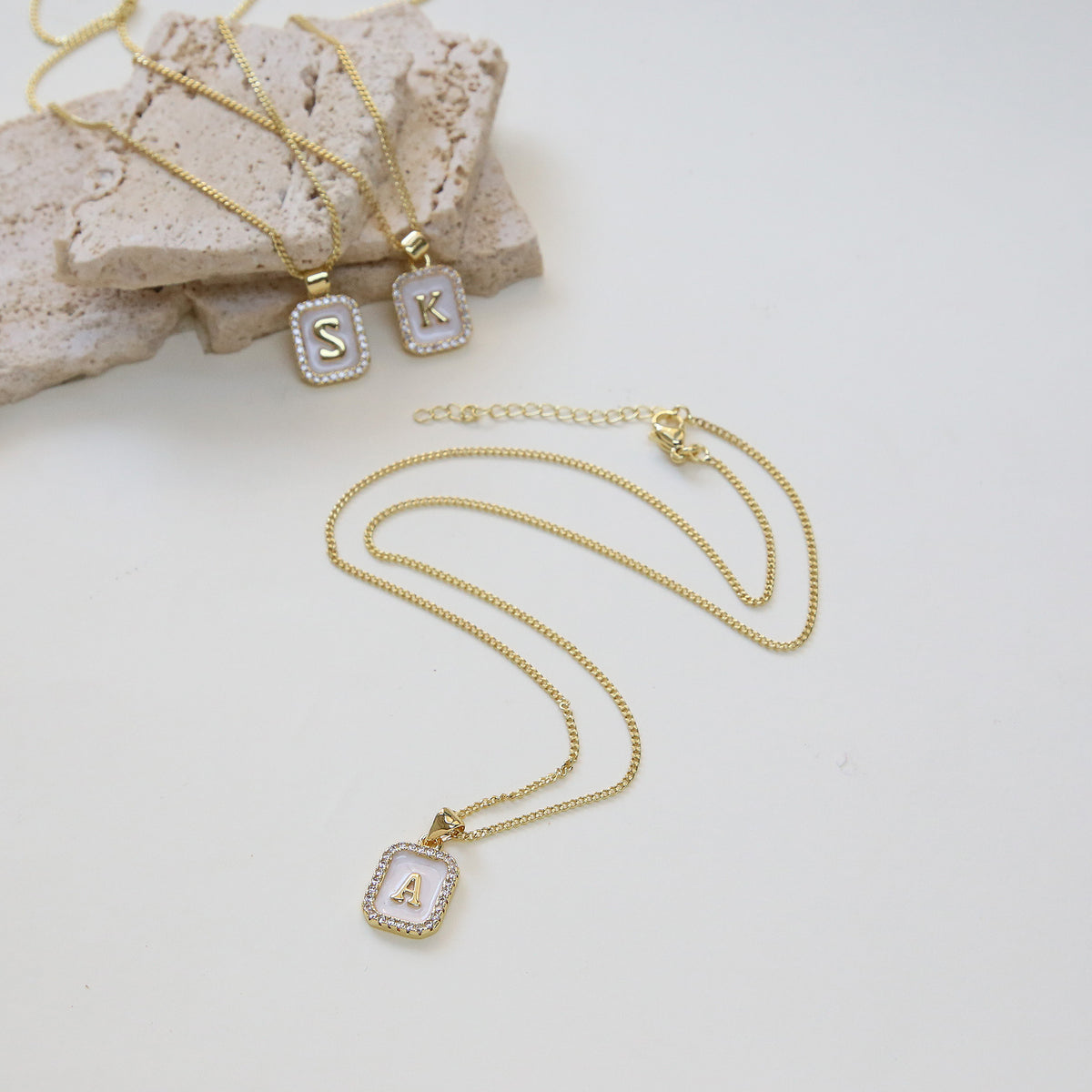  Iridescent Initial Rectangular Pendant Necklace - friendship necklace gift from Bestie Keepsake
