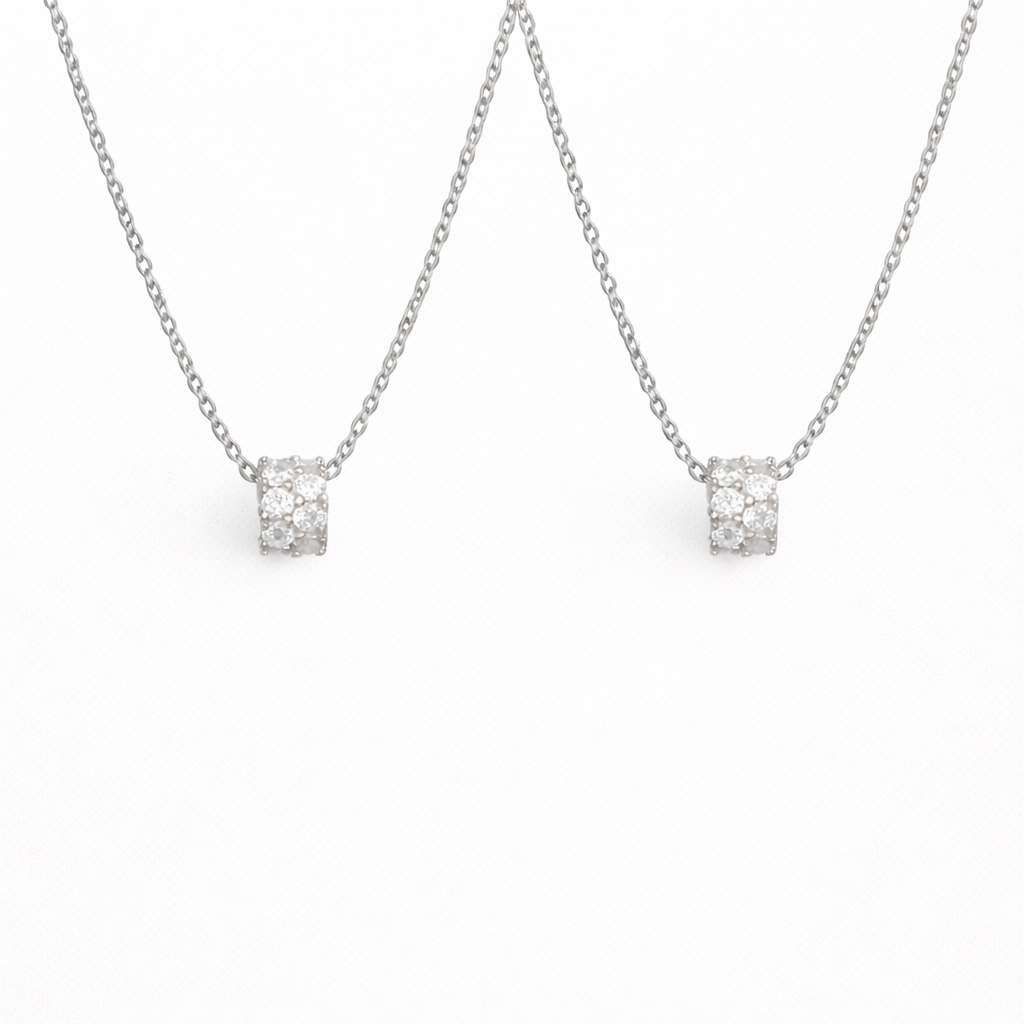  Pave Cylinder Pendant Necklace Sterling Silver - friendship necklace gift from Bestie Keepsake